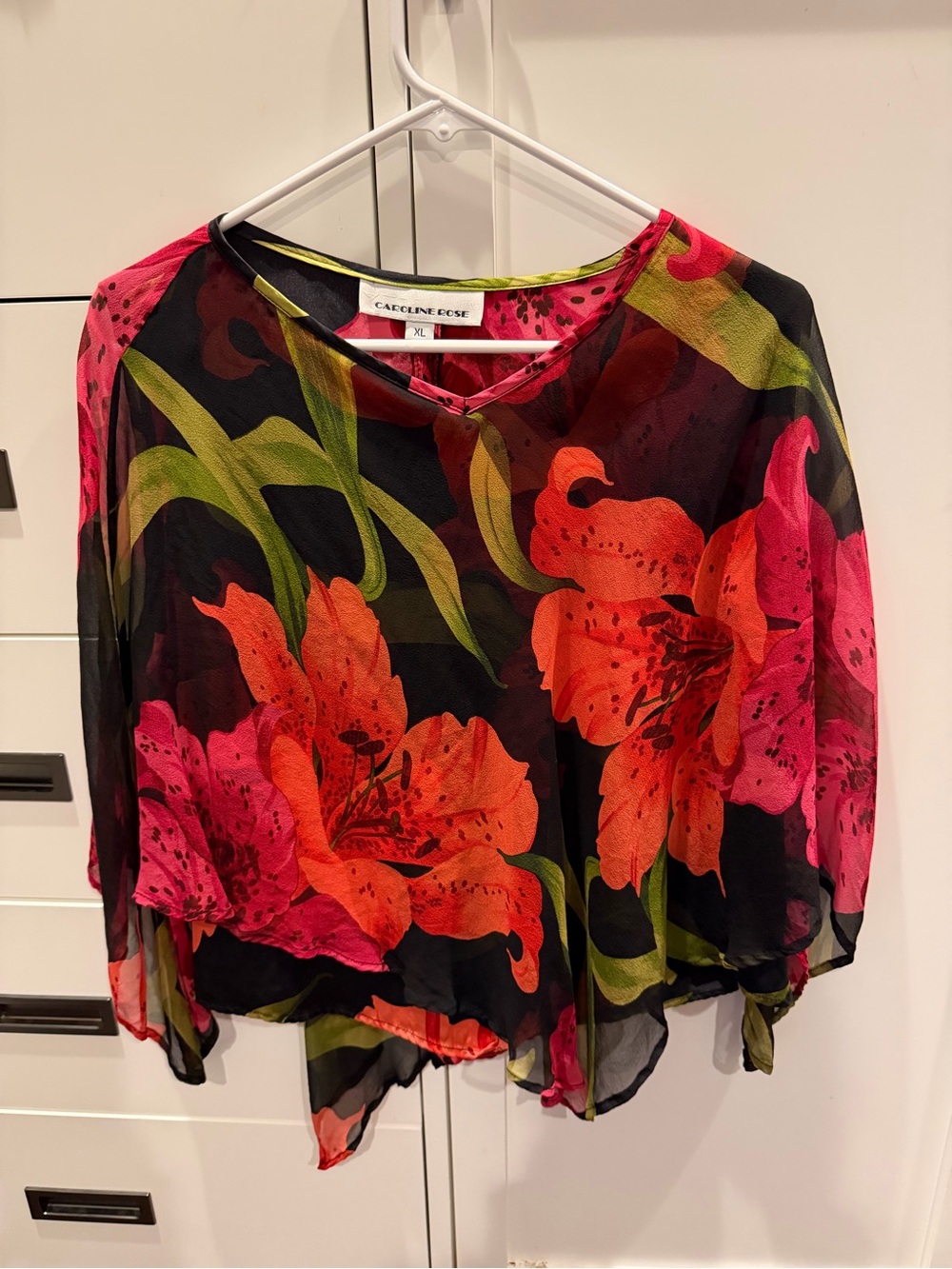 Caroline Rose Floral Sheer Blouse - Pink & Orange